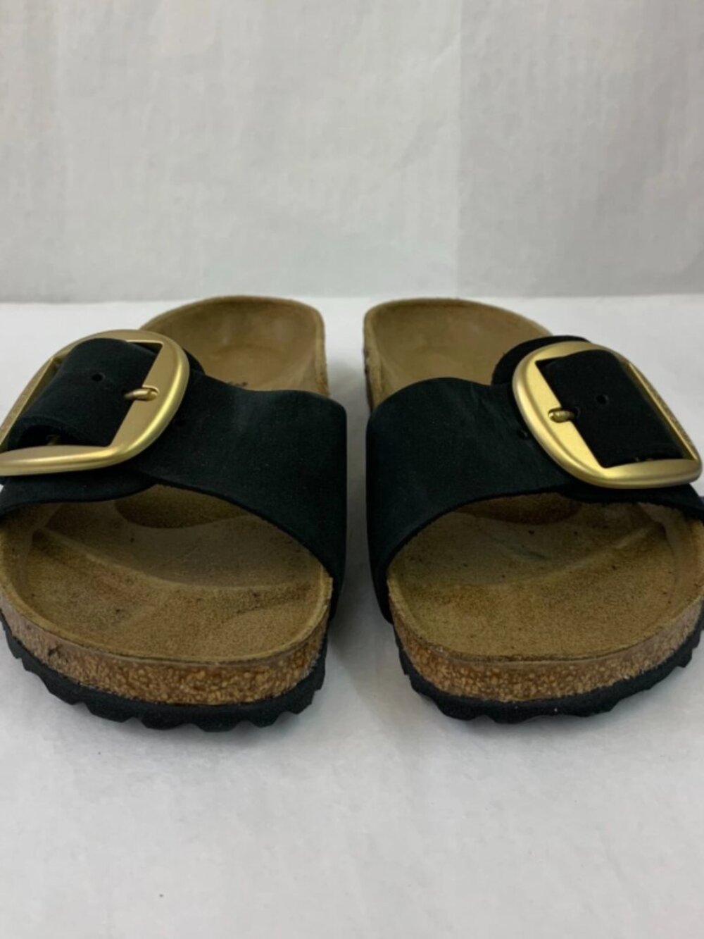 Birkenstock Madrid Big Buckle Black Nubuck Leather Narrow Width Sandals